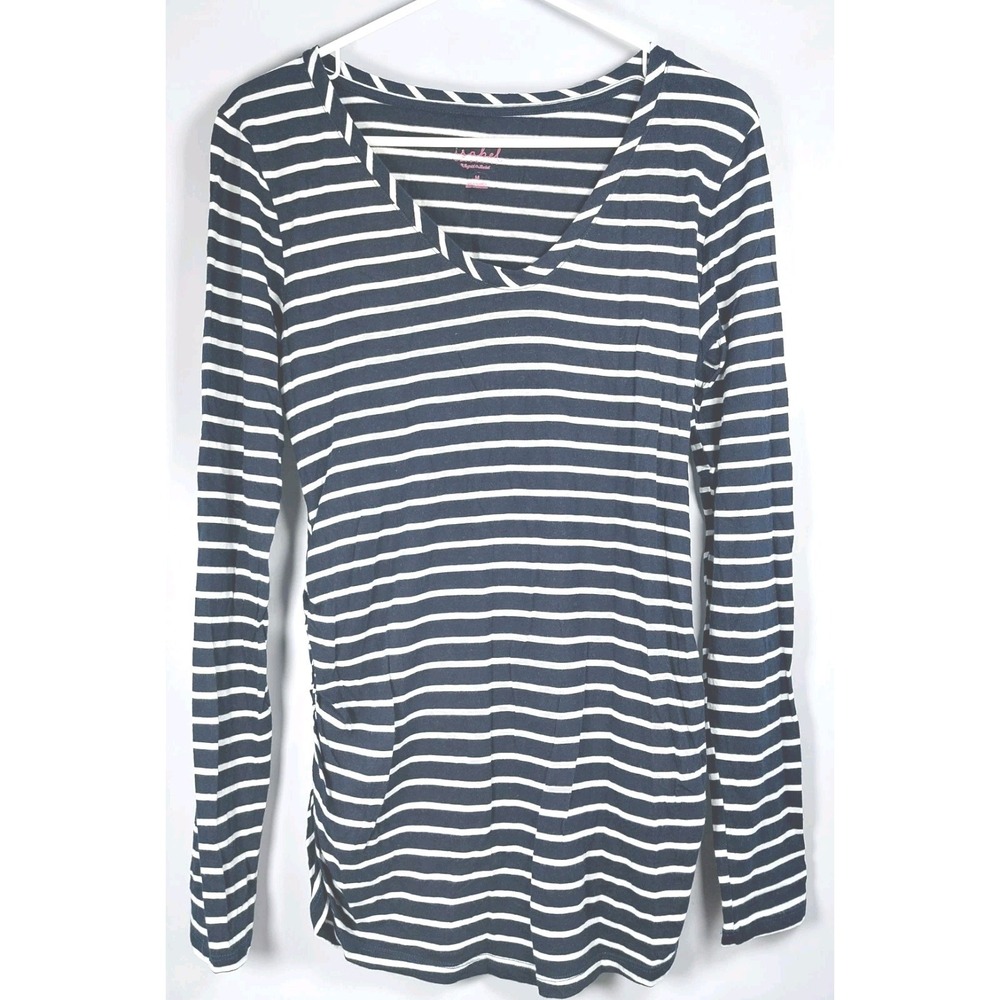Isabel Maternity Long Sleeve Tunic Top Sz Medium Black‎ White Striped